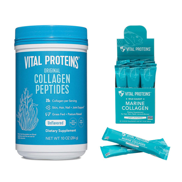 Vital Proteins Collagen Peptides Powder 10oz + Marine Collagen Stick Packs 20 Packs
