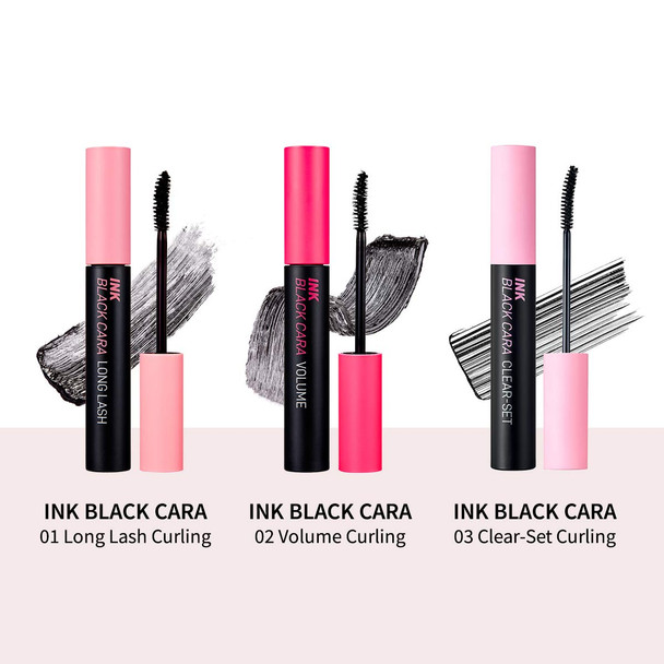 Peripera Ink Black Mascara | Lengthening, Thick, Waterproof, Smudge Proof, Long Lasting, Not Animal Tested | Clear-Set Curling (#03), 0.28 fl oz