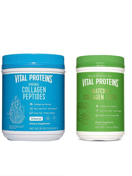 Vital Proteins Collagen Peptides Powder 20 oz & Matcha Green Tea Collagen Latte 11.6 oz