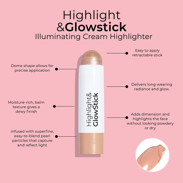 MCoBeauty Highlight and Glow Stick - Luminous Cream Balm Highlighter Stick - Illuminating Cheek Contour With Dewy Finish - Formulated With Ultra Fine, Light Reflecting Particles - Nectar - 0.35 Oz