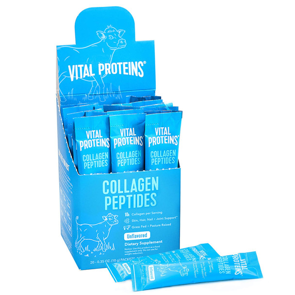 Vital Proteins Collagen Peptides Powder Supplement (Type I, III) Travel Packs, Hydrolyzed Collagen for Skin Hair Nail Joint - Dairy & Gluten Free - 10g per Serving - Unflavored (20ct per Box)