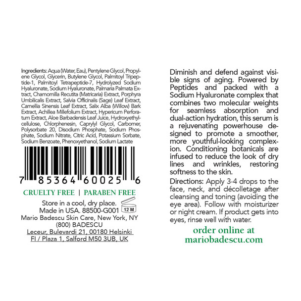 Mario Badescu Super Peptide Serum for All Skin Types, Reduces the Look of Dry Lines & Wrinkles, Formulated with Sodium Hyaluronate & Peptides, 1 FL OZ