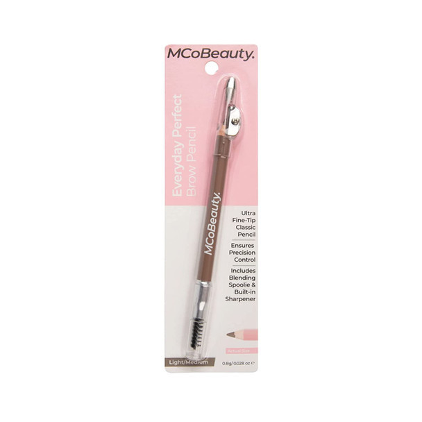 MCoBeauty Everyday Perfect Brow Pencil - Sculpts Perfectly Defined Brows - Ensure Precise Shape - Includes Spoolie And Built-In Sharpener - Infused With Nourishing Castor Oil - Light/Medium - 0.03 Oz