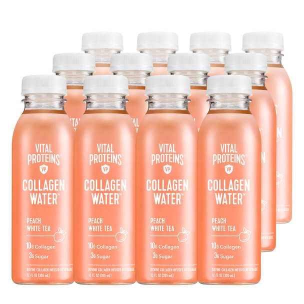 Vital Proteins Collagen Water™, 10g of Collagen per Bottle & Made with Real Fruit Juice, Dairy & Gluten Free - Peach Tea, 12 Pack