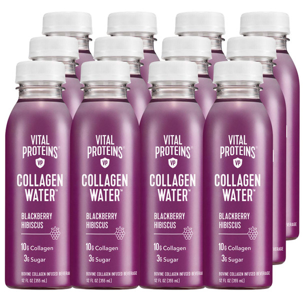 Vital Proteins Collagen Water™, 10g of Collagen per Bottle, Made with Real Fruit Juice, Dairy & Gluten Free - BlackBerry Hibiscus, 12 Pack