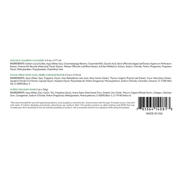 Mario Badescu Radiant Skin Trio, Includes Facial Spray With Aloe, Herbs and Rosewater(4 Fl Oz), Glycolic Foaming Cleanser(6 Fl Oz) and Super Collagen Mask(2 Oz)