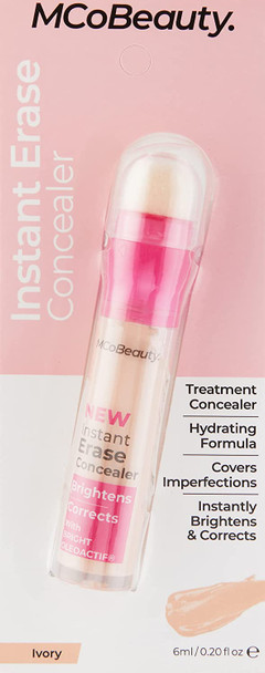MCoBeauty Instant Eraser Concealer - Provides Full Coverage, Brightening And Smoothing - Blurs The Appearance Of Dark Circles, Fine Lines And Wrinkles - With A Cushion Applicator - Ivory - 0.2 Oz