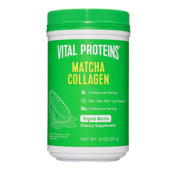 Vital Proteins Matcha Collagen Peptides Powder Supplement, L-theanine & Caffeine, Gluten & Dairy Free, Matcha Green Tea Powder, 12oz, Original Flavored