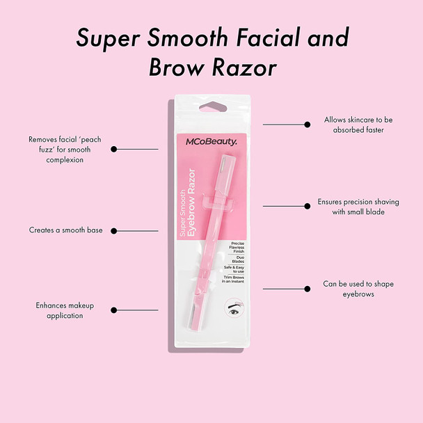 MCoBeauty Super Smooth Facial and Brow Razor - Comfortably Removes Facial Hair - Allows For Smoother Application Of Complexion Products - Precision Blade Shapes The Brow And Arch Easily - 3 Pc