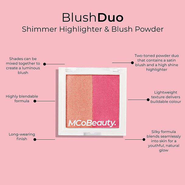 MCoBeauty Highlight And Blush - Two-Toned Powder Duo - A Gorgeous Flush Of Radiance And Color - Satin Blush And High Shine Highlighter - Highly Blendable - Long Lasting - Berry Glow - 0.35 Oz