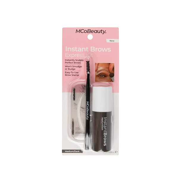 MCoBeauty Instant Brow Express Kit - Instantly Sculpts Perfect Brows - Customized To Desired Brow Shape - Easy To Use Pomade - Matte Finish - Reusable, Washable Stencils - Medium/Dark - 0.03 Oz