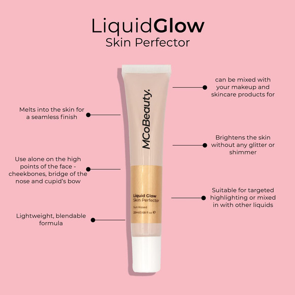 MCoBeauty Liquid Glow Skin Perfector - Lightweight, Blendable Formula - Instantly Brightens The Skin - Achieve A Beautiful, Luminous Finish - Long Lasting Wear - Sun Kissed - 0.68 Oz Highlighter