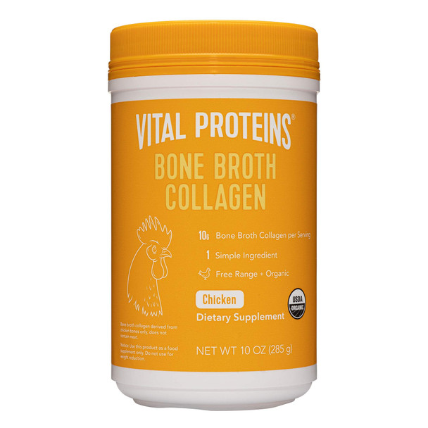 Vital Proteins Organic, Free-Range Chicken Bone Broth Collagen Powder Supplement with Hyaluronic Acid, MSG Free, Gluten and Dairy Free - 10oz