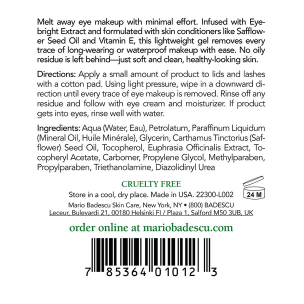 Mario Badescu Eye Makeup Remover Gel for All Skin Types | Eye bright Formulated with Extract & Vitamin E | Non-Greasy & Non-Oily