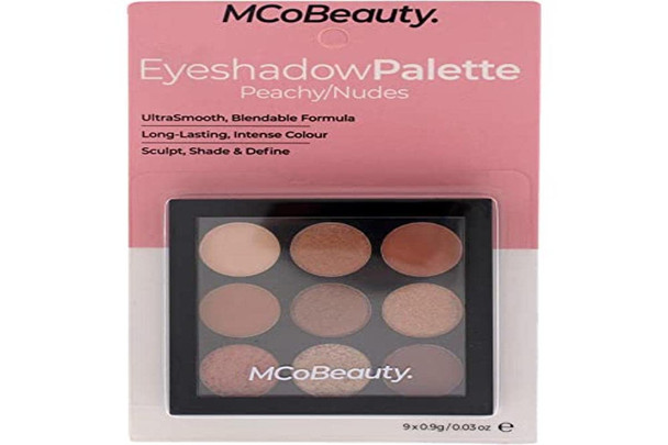 MCoBeauty Eyeshadow Palette - Nine Highly Pigmented Shades - Soft, Natural, And Pastel Colors For Bare, Glowy Looks - Easy Blending, Long Lasting Formula For All-Day Wear - Peachy Nudes - 0.27 oz