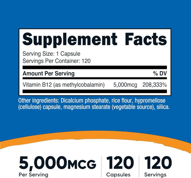 Nutricost Vitamin B12 (Methylcobalamin) 5000mcg 120 Capsules