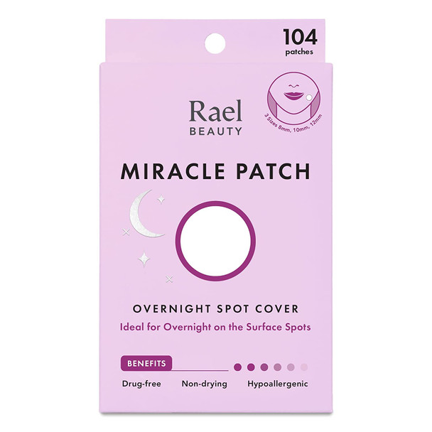 Rael Miracle Overnight Spot Cover - Thicker & Extra Adhesion, Hydrocolloid Acne Pimple Patches, Blemish Spot Stickers for Face, Absorbing Cover, 3 Sizes (104 Count)