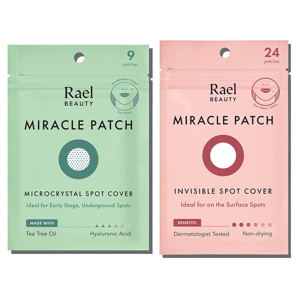 Rael Miracle Spot Cover Bundle - Invisible Spot Dot & Microcrystal Patches, Hydrocolloid, Blemish Spot, Skin Care, Facial Stickers (33 Count)