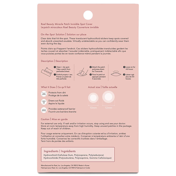 Rael Miracle Invisible Spot Cover - Hydrocolloid, Acne Pimple Absorbing Cover, Blemish Spot, Skin Care, Facial Stickers, 2 Sizes (48 Count)