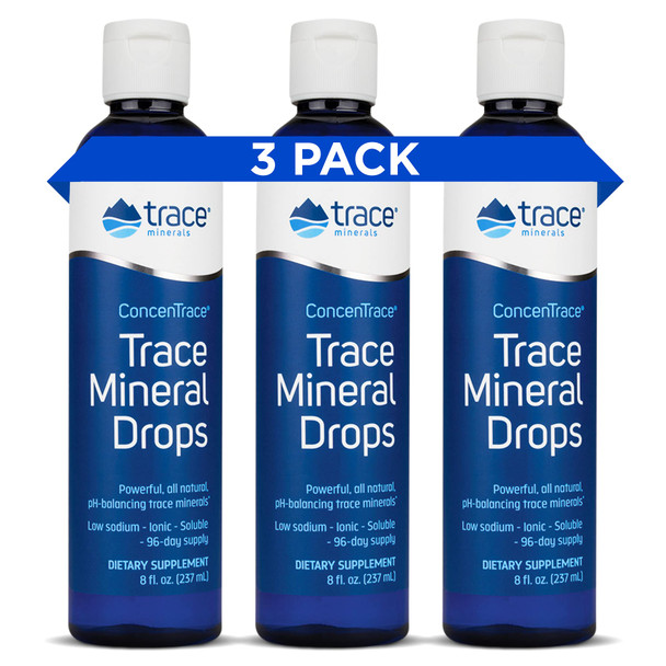 Trace Minerals ConcenTrace Drops | 72+ Minerals, Ionic Liquid Magnesium, Chloride, Potassium | Low Sodium | Energy, Electrolytes, Hydration | 288 Day Supply, 8 fl oz (Pack of 3)