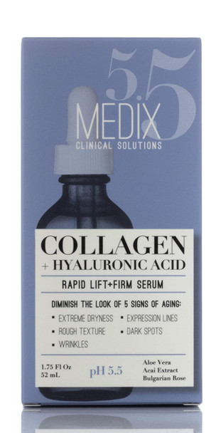 Medix 5.5 Collagen + Hyaluronic Acid Face Serum Skin Care Anti Aging Moisturizer For Skin Tightening, Dark Spots, & Fine Lines. Facial Collagen Booster Helps Smooth & Plump Sagging Skin, 1.75 Fl Oz