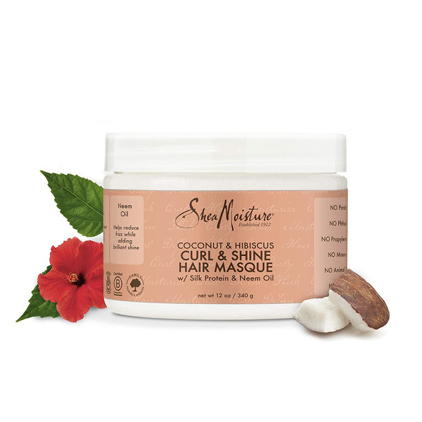 SheaMoisture Curl & Shine Hair Masque with Silk Protein & Neem Oil, Coconut & Hibiscus, 11.5 oz (340 g)