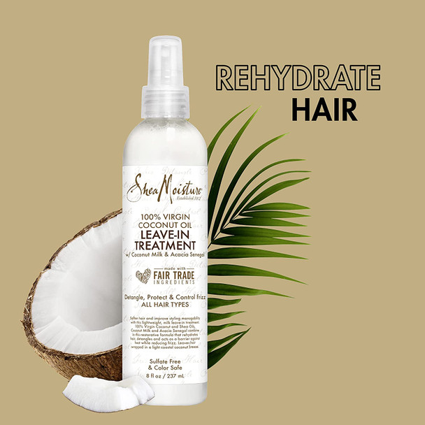 SheaMoisture 100% Virgin Coconut Oil Leave-in Conditioner Treatment for All Hair Types 100% Extra Virgin Coconut Oil Silicone Free Conditioner 8 oz