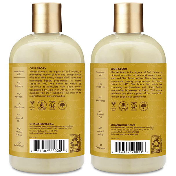 Shea Moisture Raw Shea Butter Shampoo and Conditioner Set, Deep Moisturizing with Sea Kelp & Argan Oil, Sulfate Free & Silicone Free, Curly Hair Products, Family Size, 13 Fl. Oz. Ea.