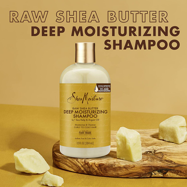 SheaMoisture Deep Moisturizing Hair Care For Curly, Dry and Damaged Hair Raw Shea Butter Sulfate Free Shampoo and Conditioner, Deep Conditioning Hair Treatment with Sea Kelp and Argan Oil 3 count