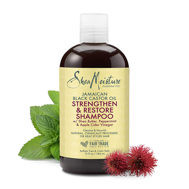 SheaMoisture Shampoo for Damaged Hair Strengthen and Restore 100 Percent Pure Jamaican Black Castor Oil Cleanse and Nourish 13 oz