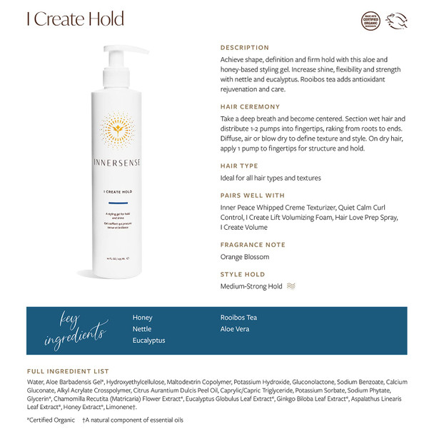 Innersense Organic Beauty - Natural I Create Hold Styling Gel | Non-Toxic, Cruelty-Free, Clean Haircare (32 fl oz)