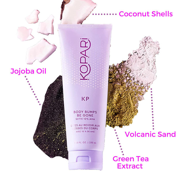 Kopari KP Scrub Full Size and Travel Size Set | Body Bumps Be Gone Scrub with 10% AHA, to Smooth Skin, Reduce Bumps, Decongest Pores, Clarifying, Gently Exfoliate & Wash | 8.45 fl oz and 2 fl oz