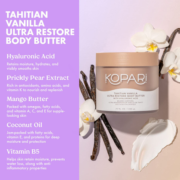 Kopari Tahitian Vanilla Ultra Body Butter  Hyaluronic Acid Antioxidants Omegas and Fatty Acids to Hydrate and Retain Moisture   7.7 Oz