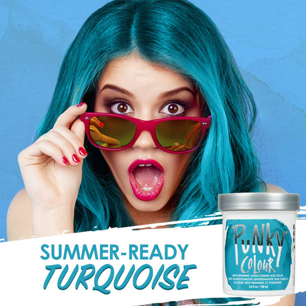 Punky Turquoise Semi Permanent Conditioning Hair Color NonDamaging Hair Dye Vegan PPD and Paraben Free Transforms to Vibrant Hair Color Easy To Use and Apply Hair Tint lasts up to 35 washes 3.5oz