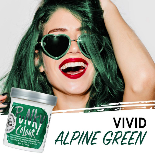 Punky Alpine Green Semi Permanent Conditioning Hair Color NonDamaging Hair Dye Vegan PPD and Paraben Free Transforms to Vibrant Hair Color Easy To Use and Apply Hair Tint lasts up to 35 washes 3.5oz