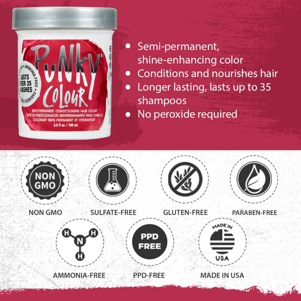 Punky Cherry on Top Semi Permanent Conditioning Hair Color Vegan PPD and Paraben Free lasts up to 35 washes 3.5oz