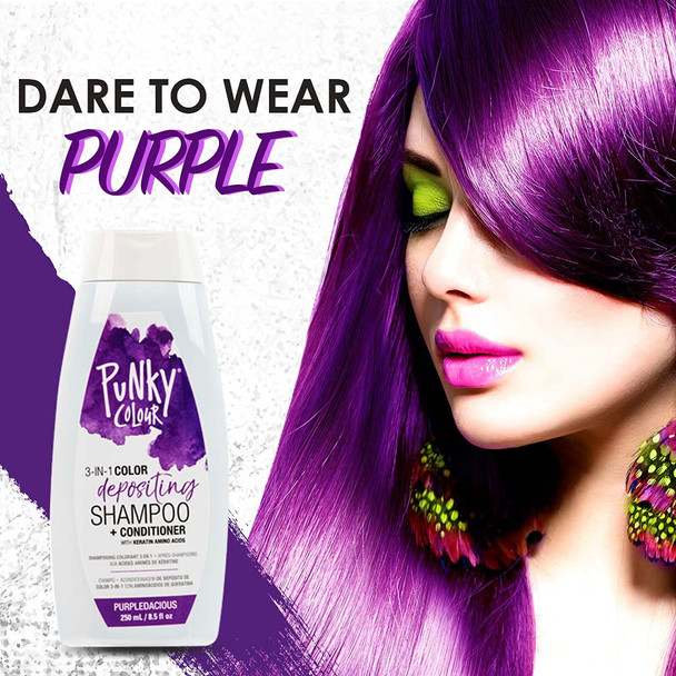 Punky Purpledacious 3in1 Color Depositing Shampoo  Conditioner with Shea Butter and Pro Vitamin B that helps Nourish and Strengthen Hair 8.5 oz