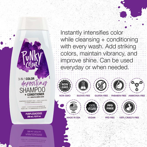 Punky Purpledacious 3in1 Color Depositing Shampoo  Conditioner with Shea Butter and Pro Vitamin B that helps Nourish and Strengthen Hair 8.5 oz