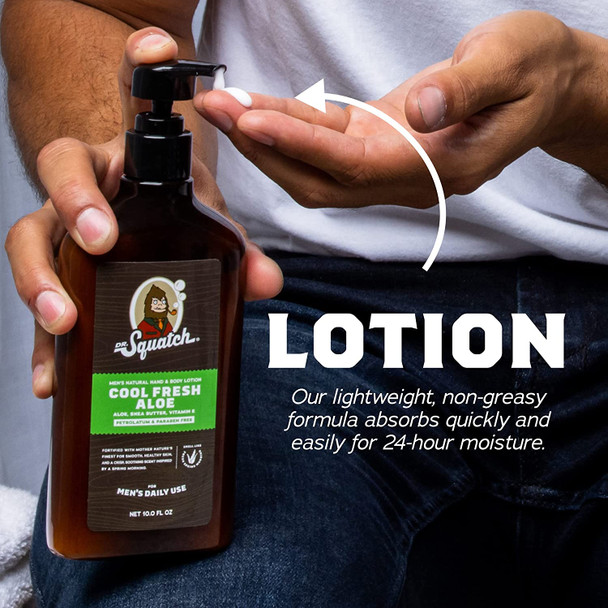 Men's Natural Lotion by Dr. Squatch - Non-Greasy Men's Lotion - 24-hour moisturization hand and body lotion - Made with Shea Butter, Coconut Oil, and Vitamin E - Cool Fresh Aloe and Fresh Falls (2 Pk)