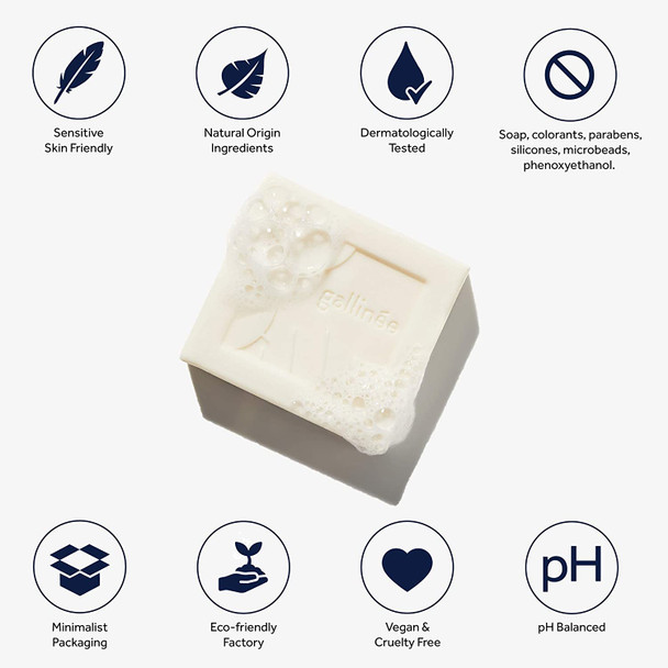 Gallinee Perfume Free Cleansing Bar - Ultra Soft Natural Cleansing Bar with Prebiotics and Lactic Acid, Perfect for Sensitive / Intimate Body Areas, 100g