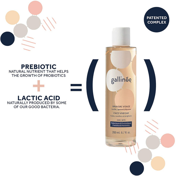 Gallinee Face Vinegar  Natural Hydrating Prebiotic Facial Cleansing Toner with Lactic Acid and Hibiscus-infused Apple Cider Vinegar, 200ml / 6.7 Fl oz.