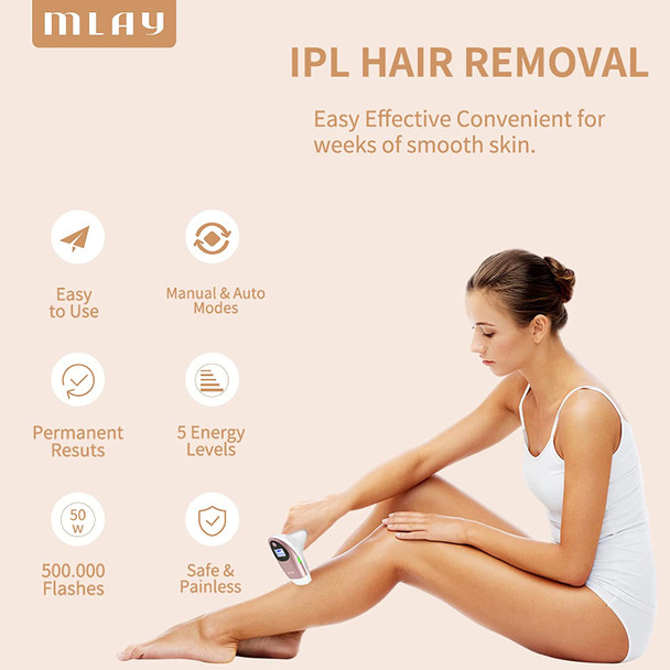 Mlay at-Home IPL Hair Removal for Women and Men Permanent Hair Removal 500,000 Flashes Painless Hair Remover on Armpits Back Legs Arms Face Bikini Line (Hair Removal Device)