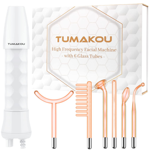 High Frequency Facial Wand - TUMAKOU Portable at Home Handheld High Frequency Skin Facial Machine Device for Face - with 6 Different Glass Tubes