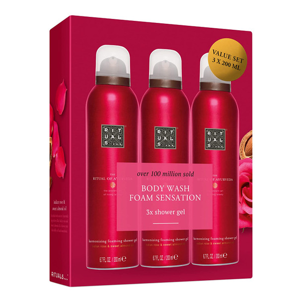 RITUALS Ayurveda Foaming Shower Gel - Fragrant Body Wash with Sweet Almond Oil & Indian Rose - 6.7 Fl Oz (3 Pack)