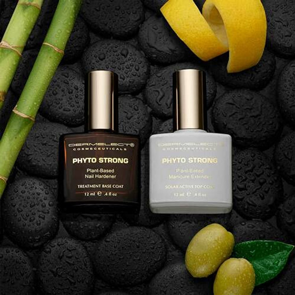 Dermelect Phyto Strong Natural Nail Duo (2 full size pcs) Protein-Peptide Infused Base Coat & Top Coat Set, Strengthening, Hardening, for All Nail Types, Plant-Based, Vegan, Cruelty Free, Non-Toxic.