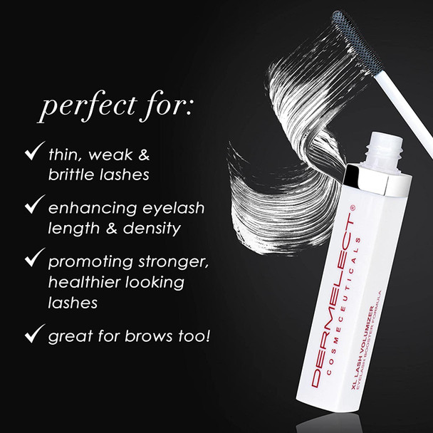 Dermelect XL Lash Volumizer for Lashes and Brows Anti Aging Serum with Peptides, Conditioning Treatment for Brittle, Thin, Sparse Eyelashes & Brows 0.24 oz