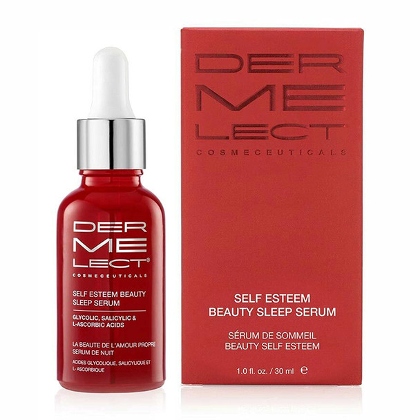 Dermelect Self-Esteem Beauty Sleep Serum for Face - Anti Aging Serum with Glycolic Acid, Salicylic Acid, L-Ascorbic Acid, Brightening & Resurfacing Serum for Acne Spots, Pores, Redness, Wrinkles, 1 oz