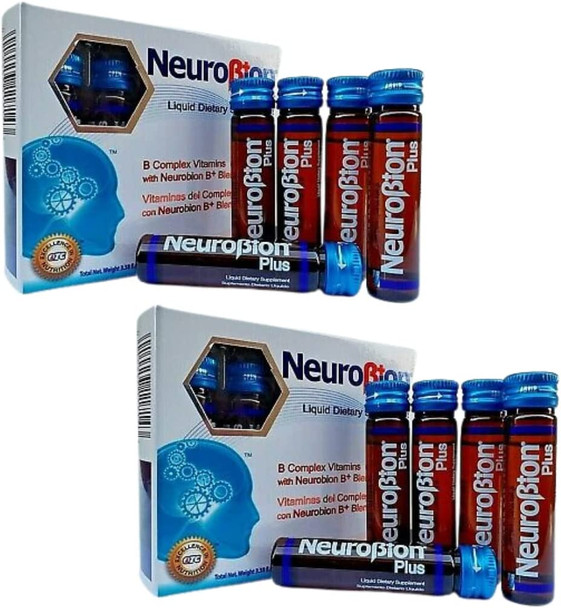 Neurobion Plus Liquid Dietary Supplement B Complex Vitamins with Neurobion B+ Blend 2 Pack of 10 Vials