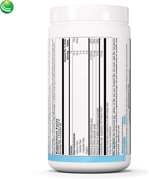 Nutra BioGenesis - Fiber Advantage - Fiber Blend, Probiotics & Vitamin A to Help Support Bowel Regularity & Intestinal Function - Gluten Free, Powder - 416 g