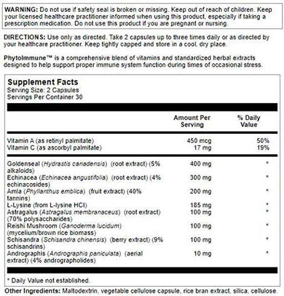 Nutra BioGenesis - PhytoImmune - Echinacea, Amla, L-Lysine, Goldenseal & Astragalus for Immune Support - Gluten Free, Vegan, Non-GMO - 60 Capsules Nutra BioGenesis - PhytoImmune - Echinacea, Amla, L-Lysine, Goldenseal & Astragalus for Immune Support - Gluten Free, Vegan, Non-GMO - 60 Capsules